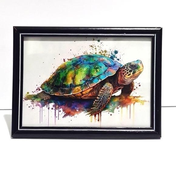 Painted Turtle Watercolor Oil Painting Framed Wildlife Photography Print - Picture 4 of 6